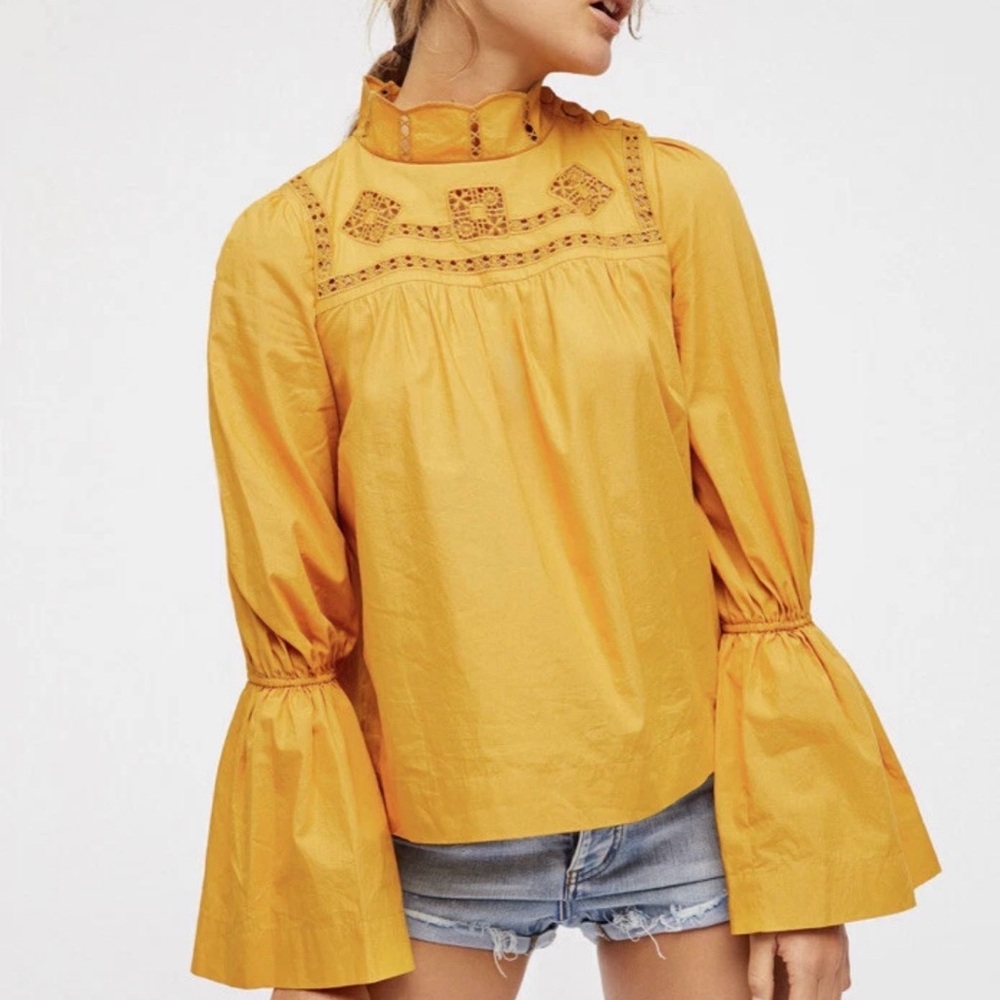 Free People Golden Embroidered Blouse